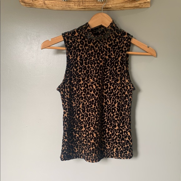 Leopard Print 🐆 Rockabilly Cheetah Turtleneck Sleeveless Tank Top Shirt - Picture 2 of 4